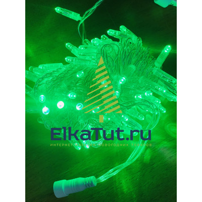 Светодиодная уличная гирлянда нить 24V 100 зеленых LED ламп, 10 м, с мерцанием, прозрачный силикон, соединяемая, IP65 - ART: CMR 205-519G