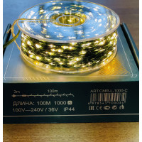 Светодиодная гирлянда Роса 100 м, 1000  тепло белых мини LED ламп, медная проволока, IP44 ART:CMR-L-1000-WW