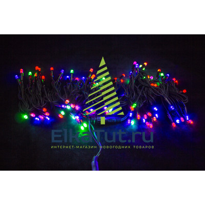 Электрогирлянда уличная 100 RGB LED ламп 10м, хамелеон-7 цветов , черный КАУЧУК, соединяемая, IP65