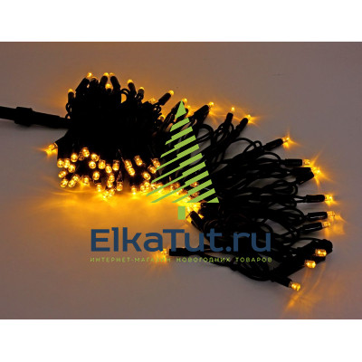 Электрогирлянда уличная 100 желтых LED ламп 10 м, СТАТИКА черный КАУЧУК, соединяемая, IP65