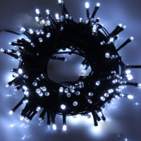 Светодиодная уличная гирлянда 24V 100+Fw холодно белых LED ламп, 10 м, черный ПВХ, соединяемая, IP54