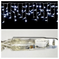 Светодиодная уличная бахрома "МДМ+" 3*0.5 м, 120 холодно белых LED ламп, с мерцанием, прозрачный СИЛИКОН, соединяемая, IP65