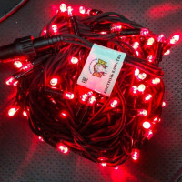 Светодиодная уличная гирлянда 24V  100 красных LED ламп, 10 м, черный КАУЧУК, соединяемая, IP65